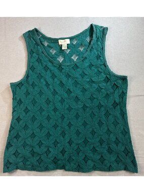 Ann Taylor Loft Decorative Lattice Lace Overlay Tank Top Emerald Green Size L